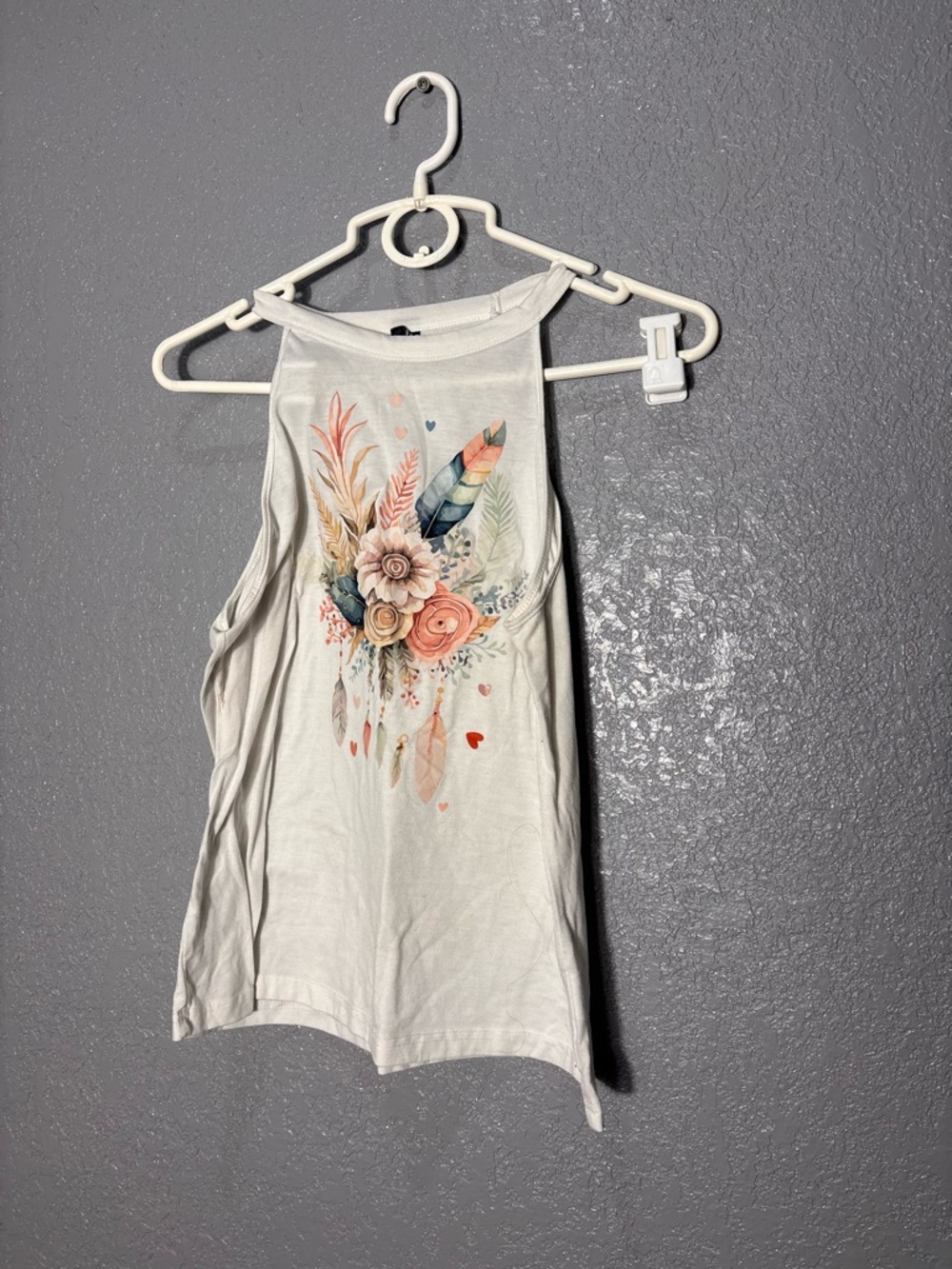 SHEIN White Floral Feather Print Tank Top